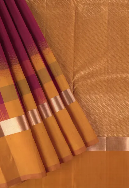 Berry Red Soft Silk Saree with Gold Zari Plain