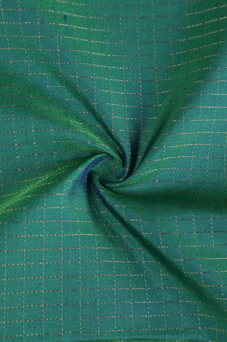Peacock Green Arani Silk Sarees with Gold Zari Small Checks Pattern view 4