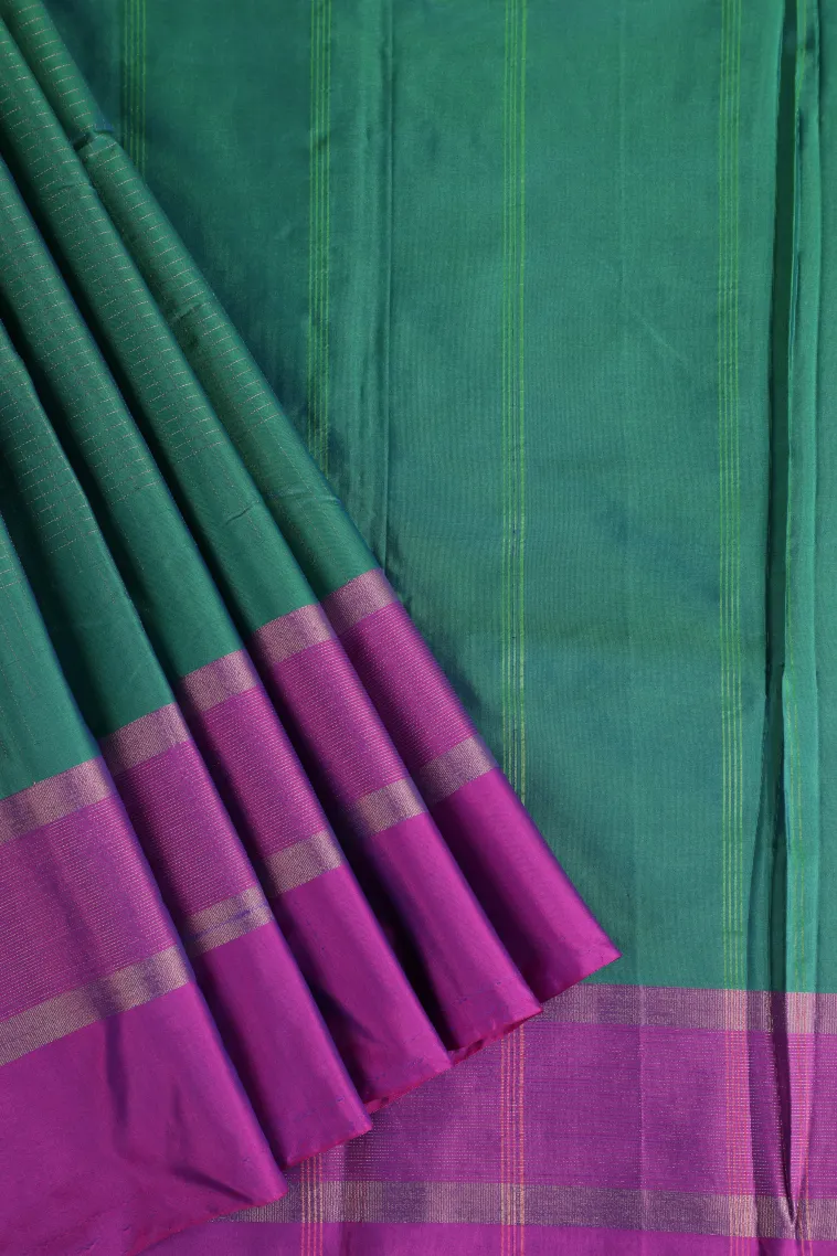 Peacock Green Arani Silk Sarees with Gold Zari Small Checks Pattern