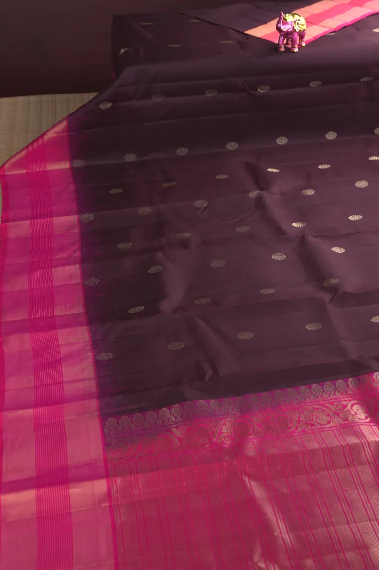 Sangria Red Soft Silk Saree with Gold Zari Buttis (small Dots Or Motifs) view 2
