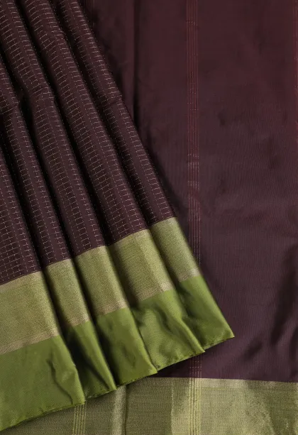 Coffee Brown Arani Silk Sarees with Gold Zari Small Checks Pattern