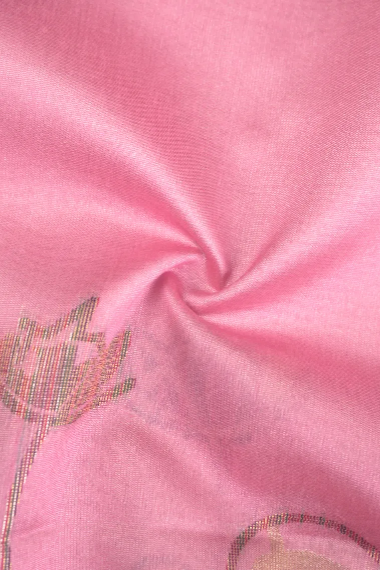 Lemonade Pink Tussar Saree with Antic Zari Floral Patterns view 4