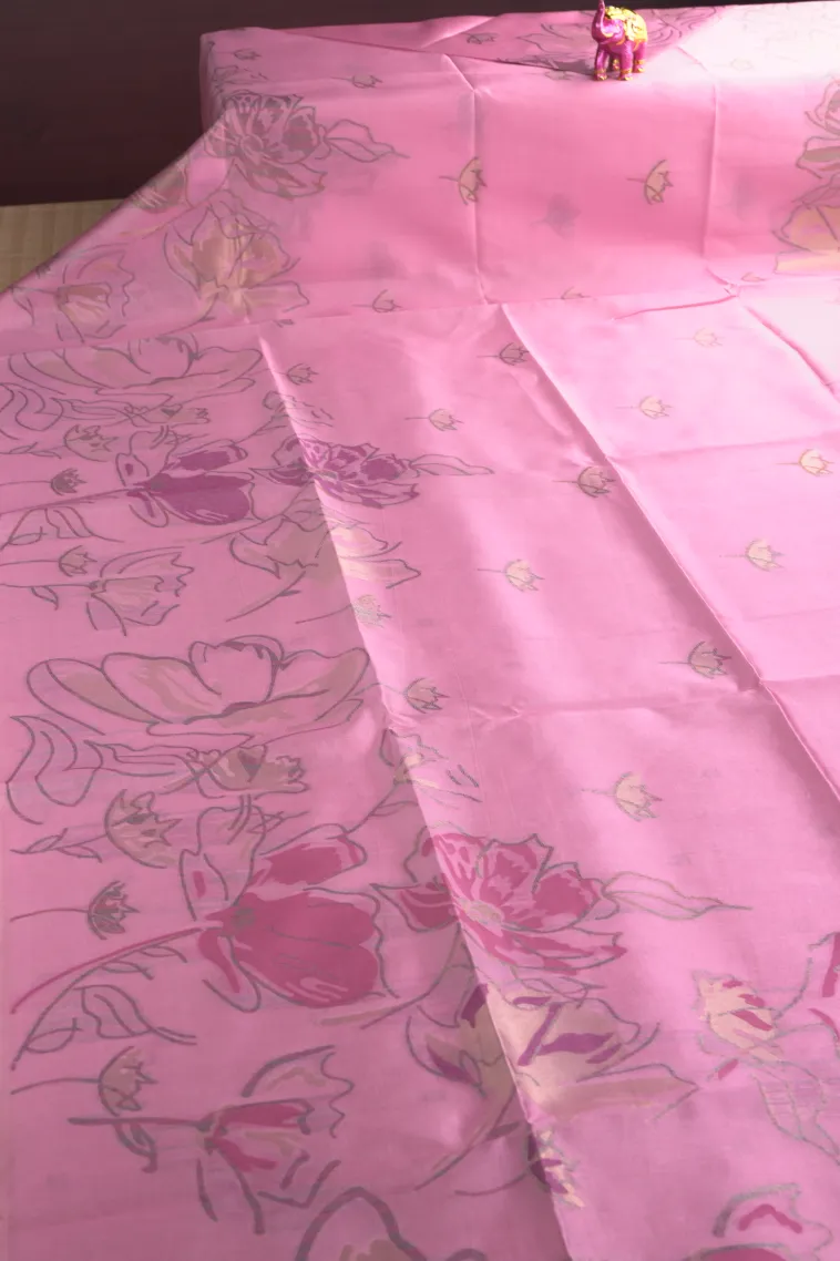 Lemonade Pink Tussar Saree with Antic Zari Floral Patterns view 2