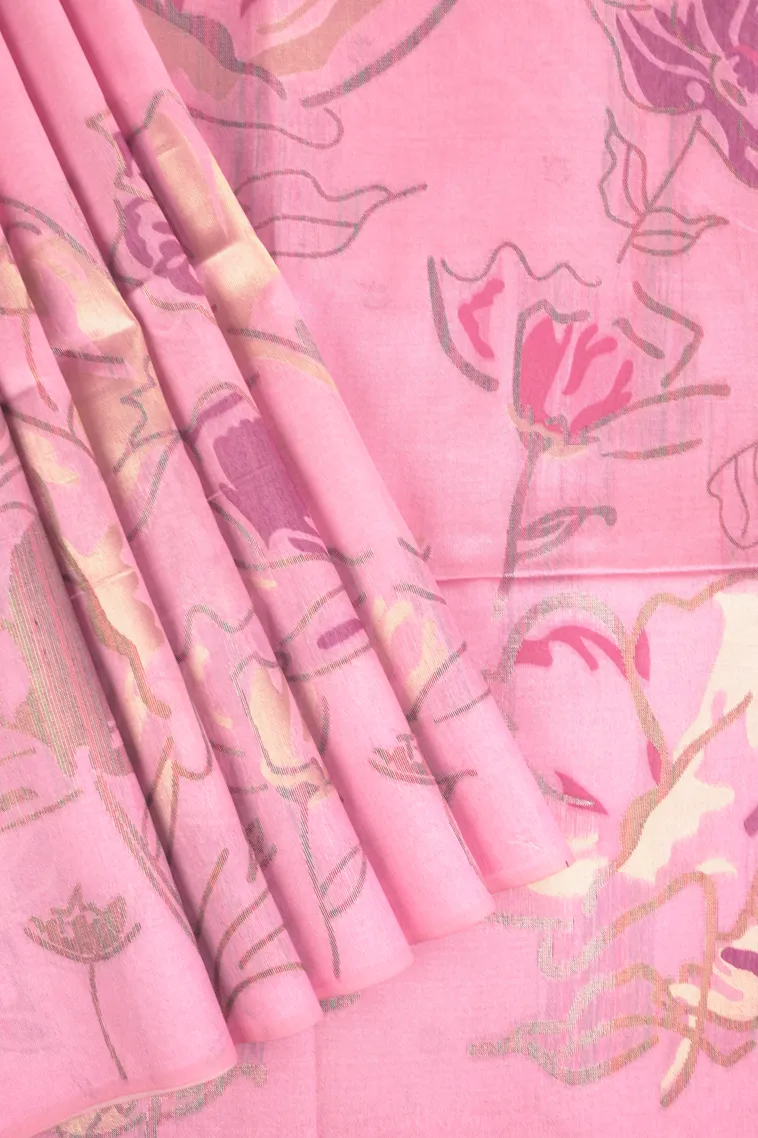 Lemonade Pink Tussar Saree with Antic Zari Floral Patterns