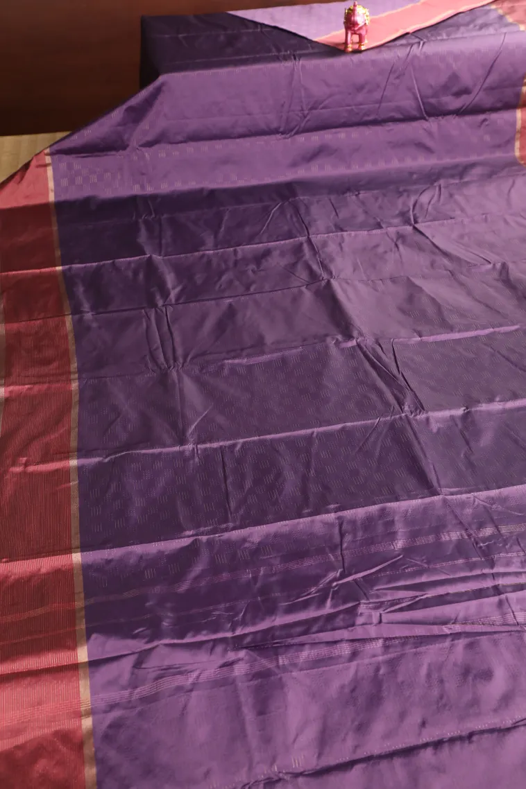 Mauve Purple Arani Silk Sarees with Gold Zari Stripes view 2