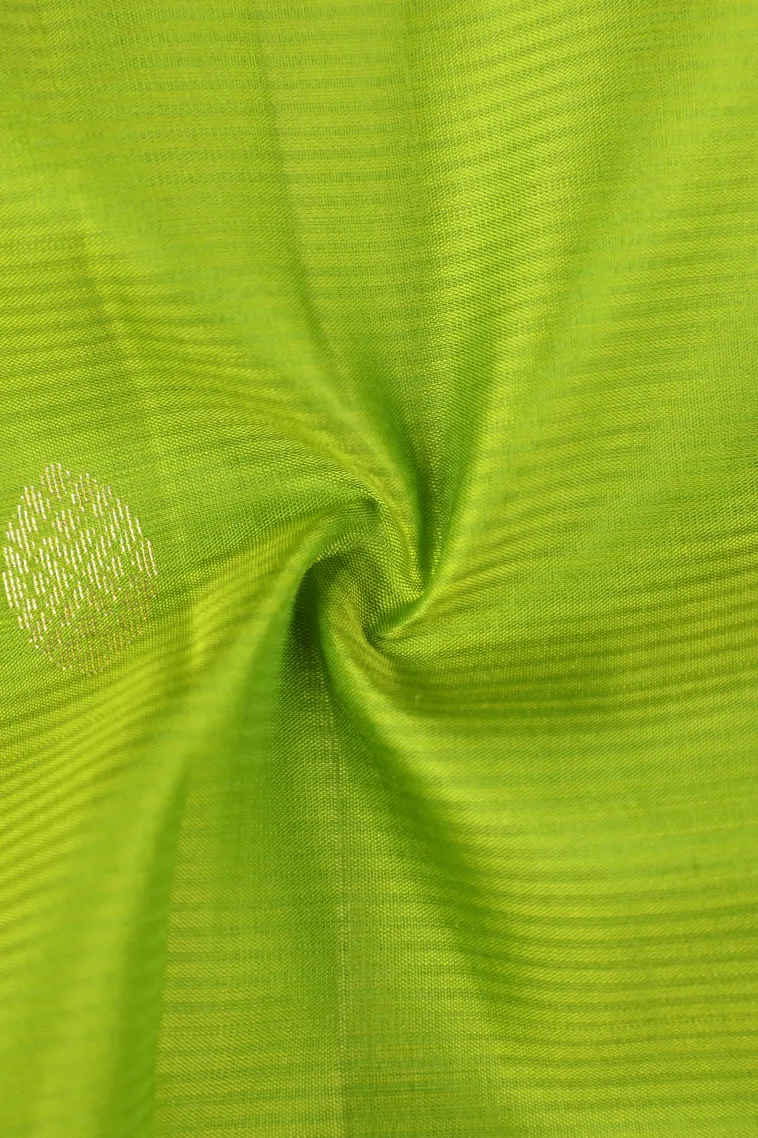 Lime Green Soft Silk Saree with Gold Zari Buttis (small Dots Or Motifs) view 4