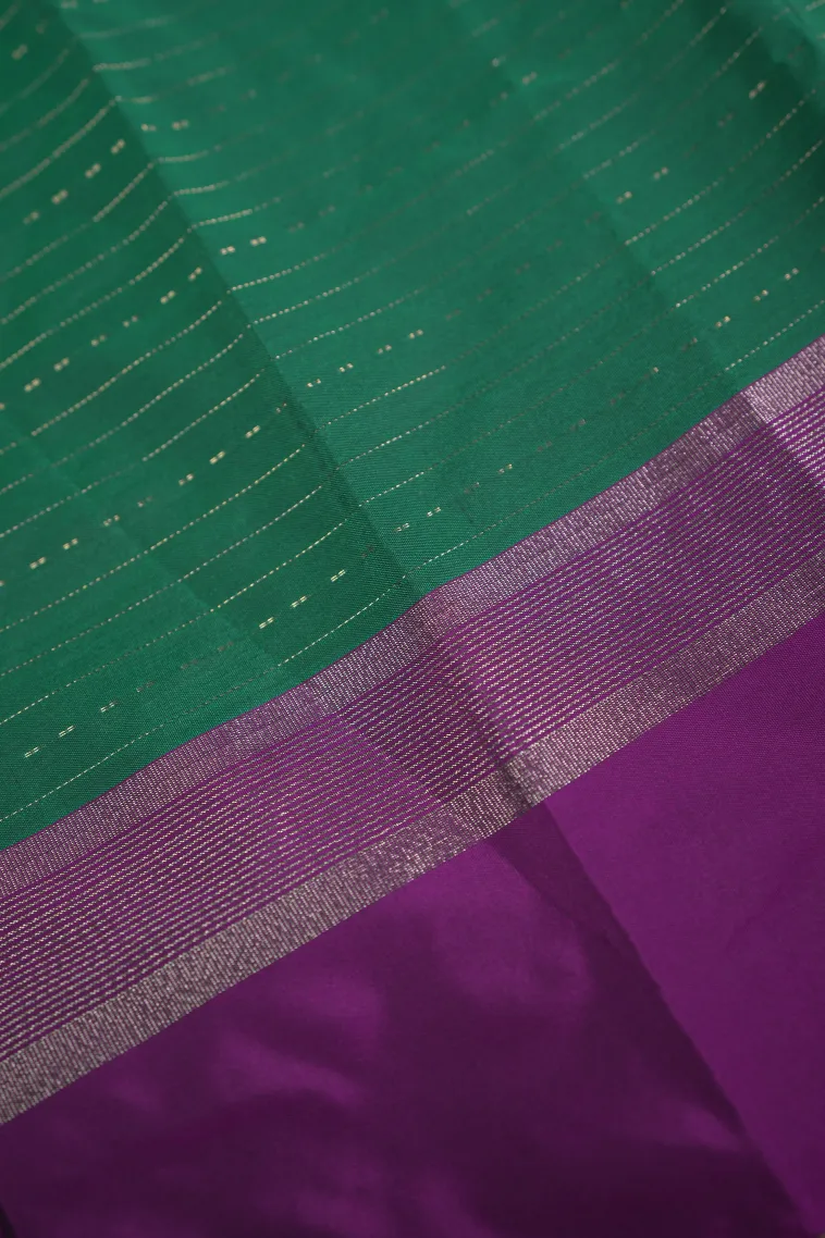 Peacock Green Arani Silk Sarees with Gold Zari Cross Stripes view 3