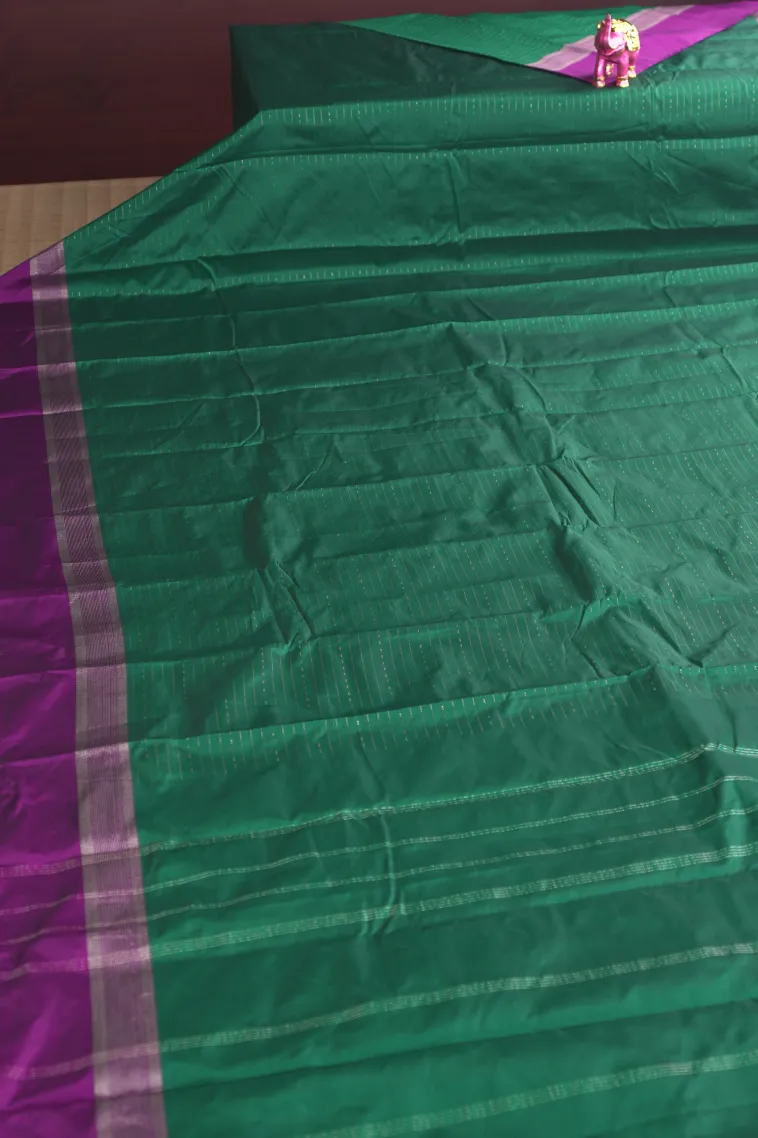 Peacock Green Arani Silk Sarees with Gold Zari Cross Stripes view 2
