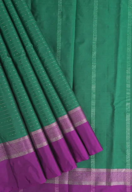 Peacock Green Arani Silk Sarees with Gold Zari Cross Stripes