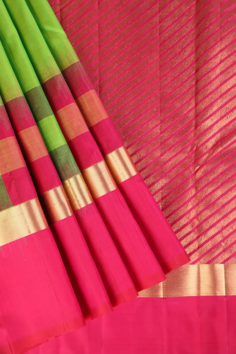 Parakeet Green Soft Silk Saree with Gold Zari Plain