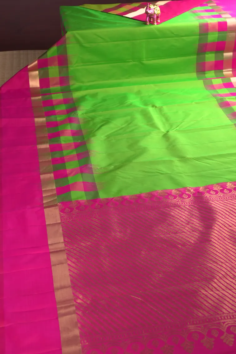 Parakeet Green Soft Silk Saree with Gold Zari Plain view 2