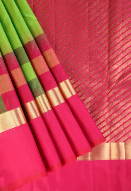Parakeet Green Soft Silk Saree with Gold Zari Plain
