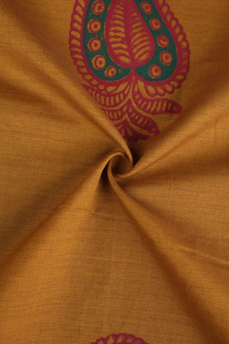 Gold Poly Cotton Sarees Without Zari With Mango Puttas view 4