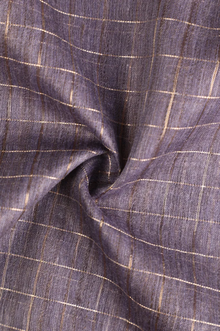 Heather Purple Semi Tussar Silk with Gold Zari Checks view 4