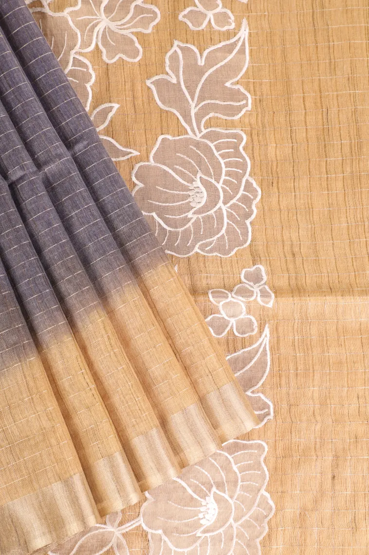 Heather Purple Semi Tussar Silk with Gold Zari Checks