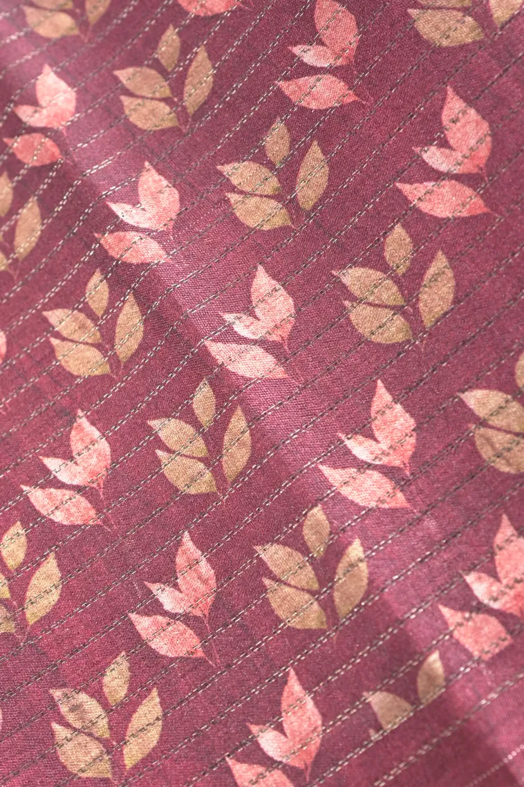 Apple Red Tussar Saree with Antic Zari Small Checks Pattern view 3