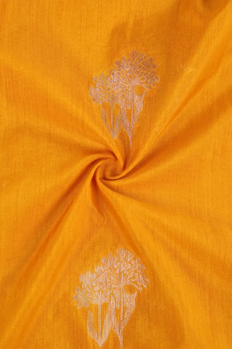 Lemon Yellow Banaras Sarees with Gold And Silver Zari Flower Mottif view 4
