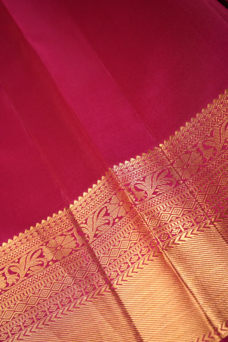 Magenta Pink Kanchipuram Silk Sarees with Gold Zari Floral Patterns view 3