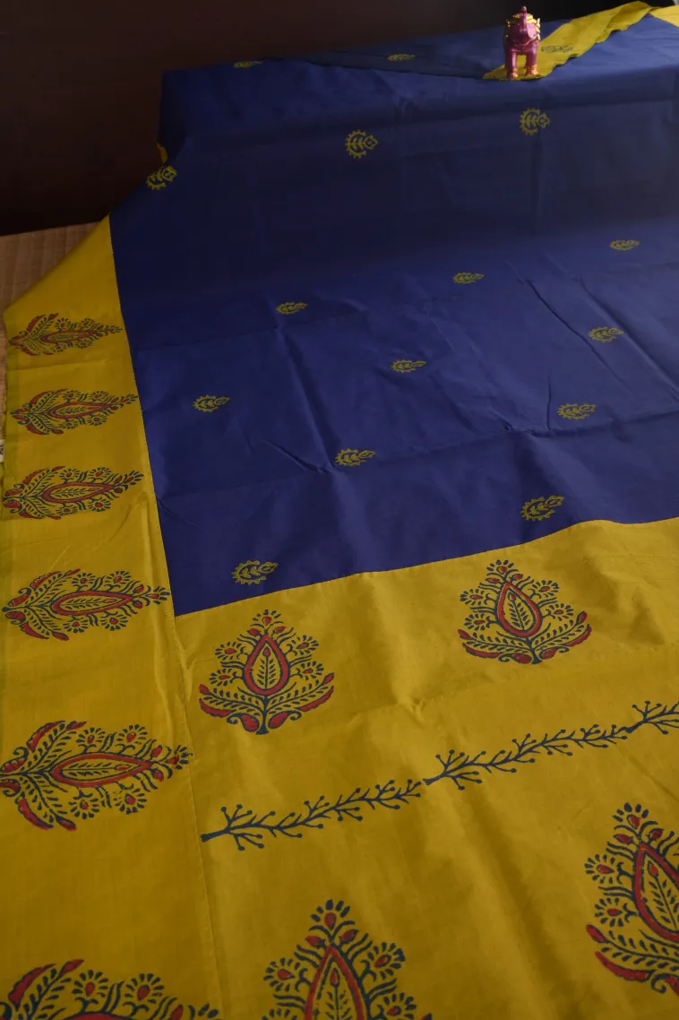 Indigo Blue Poly Cotton Sarees Without Zari With Buttis (small Dots Or Motifs) view 2