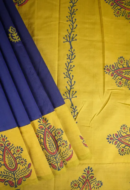 Indigo Blue Poly Cotton Sarees Without Zari With Buttis (small Dots Or Motifs)
