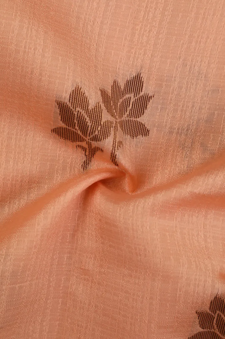 Peach Pink Raw Silk Sarees with Copper Zari Flower Mottif view 4