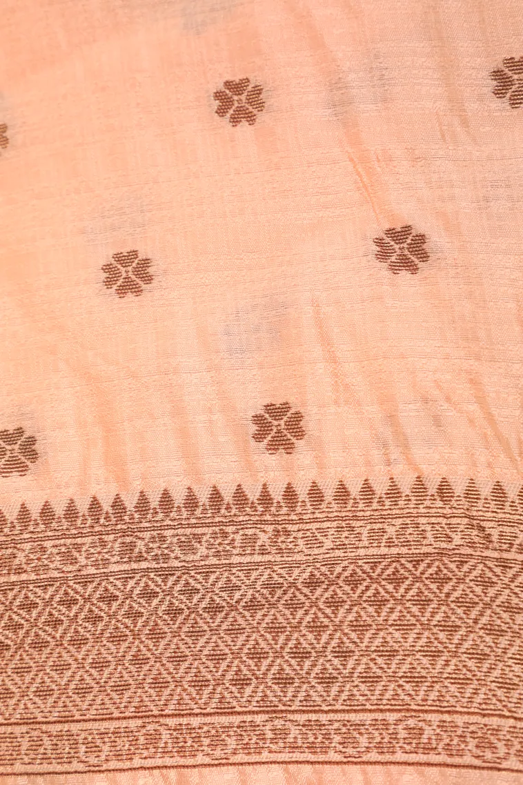 Peach Pink Raw Silk Sarees with Copper Zari Flower Mottif view 3