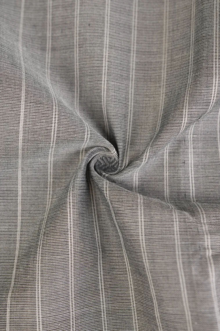 Gray Black Chettinad Cotton Sarees with Gold Zari Stripes And Puttas view 4