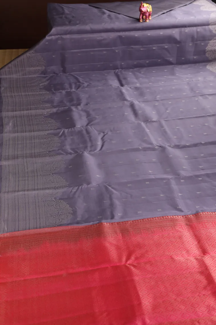 Heather Purple Soft Silk Saree with Silver Zari Buttis (small Dots Or Motifs) view 2