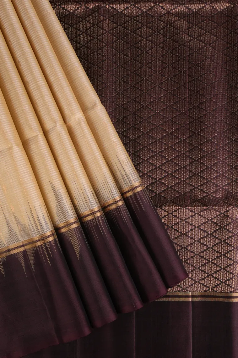 Vanilla Custard Yellow Soft Silk Saree with Gold Zari Stripes
