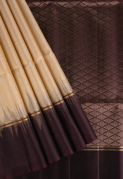 Vanilla Custard Yellow Soft Silk Saree with Gold Zari Stripes