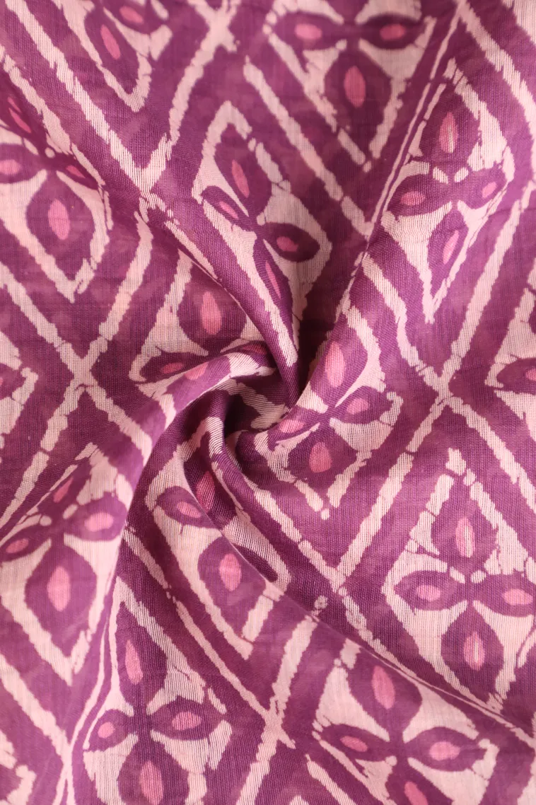 Lavender Purple Chanderi Cotton Sarees with Gold Zari Geometric Shapes view 4