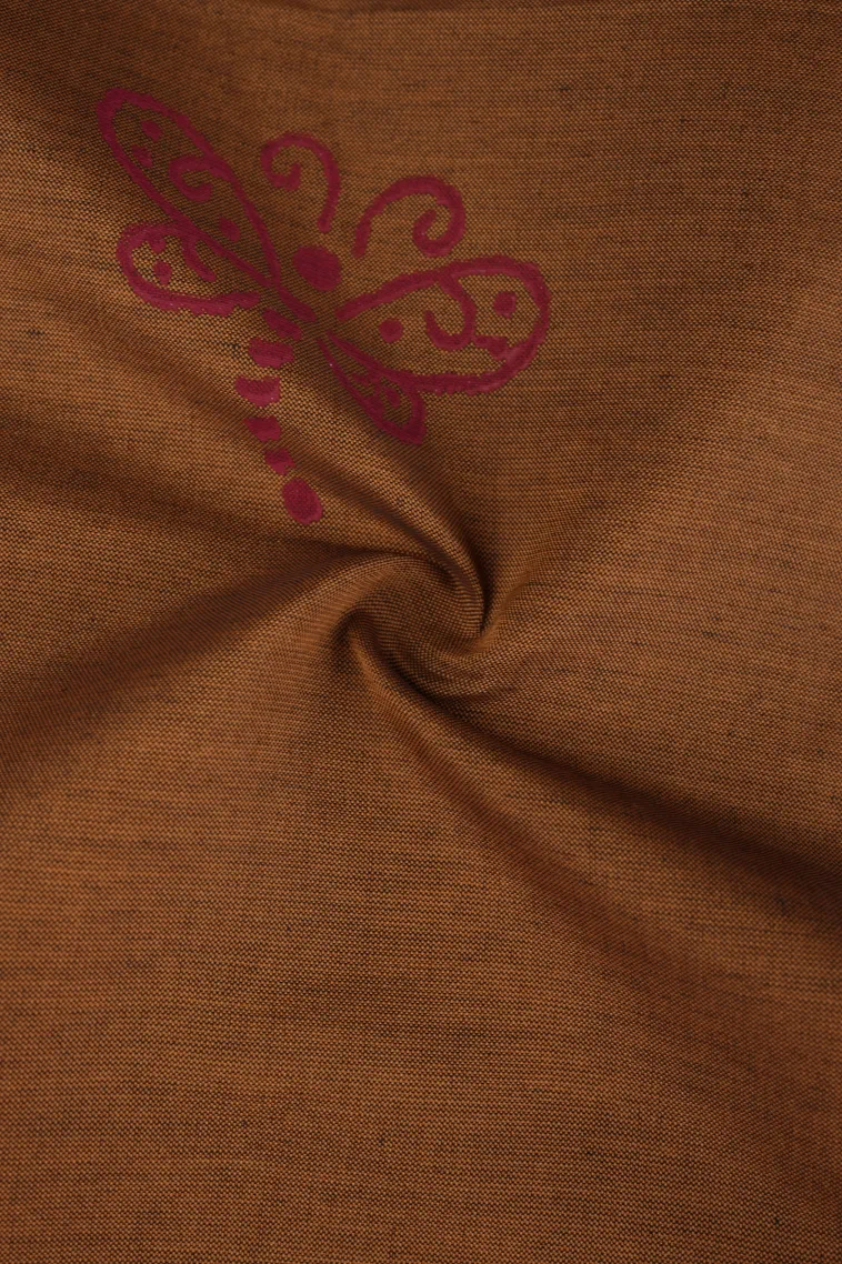 Tawny Brown Poly Cotton Sarees Without Zari With Butterfly Butta view 4