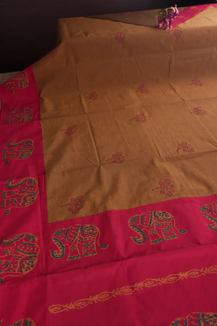 Tawny Brown Poly Cotton Sarees Without Zari With Butterfly Butta view 2