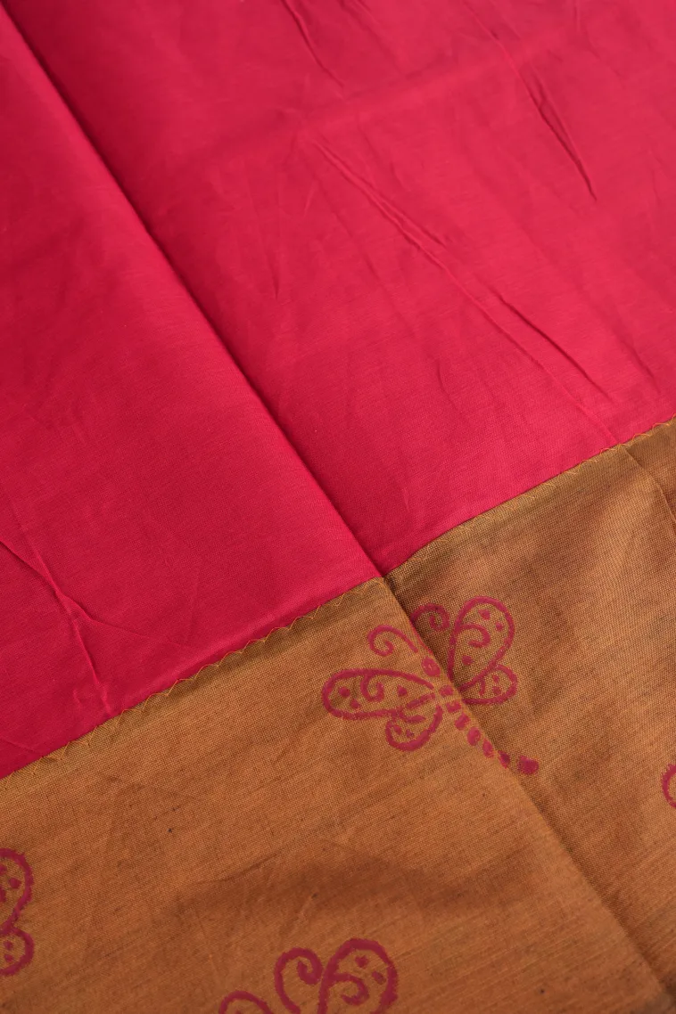 Tawny Brown Poly Cotton Sarees Without Zari With Butterfly Butta view 3