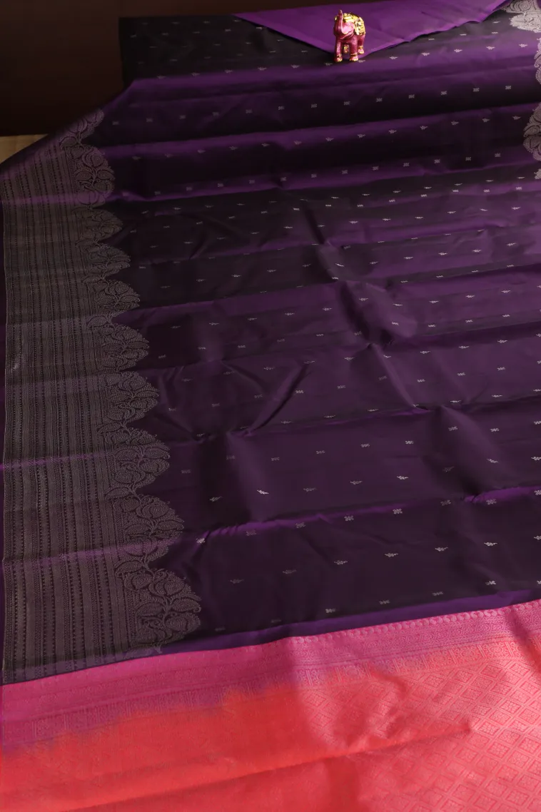 Viola Purple Soft Silk Saree with Silver Zari Buttis (small Dots Or Motifs) view 2