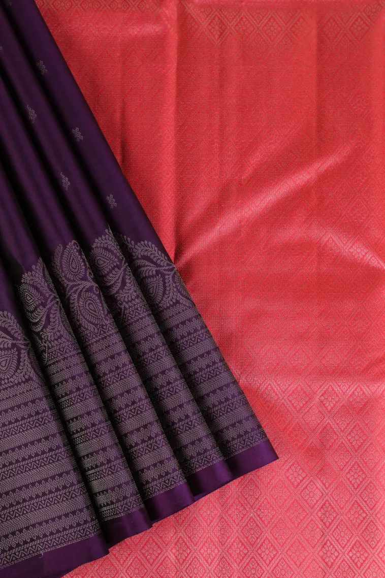 Viola Purple Soft Silk Saree with Silver Zari Buttis (small Dots Or Motifs) view 1
