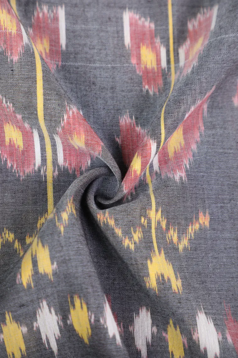 Gray Black Ikkat Cotton Sarees Without Zari With Geometric Shapes view 4