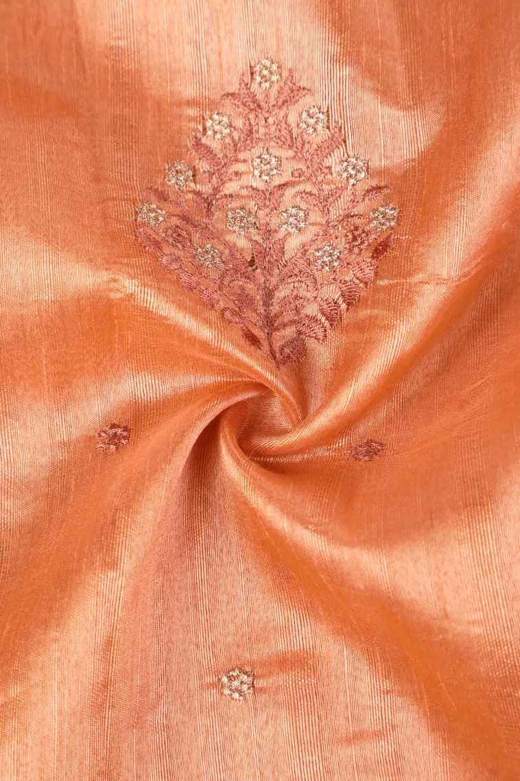 Carrot Orange Raw Silk Sarees with Thread Zari Flower Mottif view 4