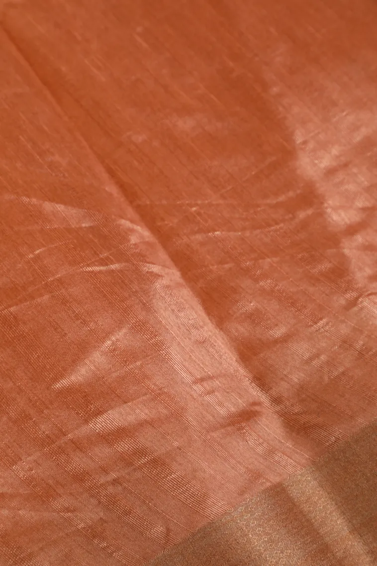Carrot Orange Raw Silk Sarees with Thread Zari Flower Mottif view 3