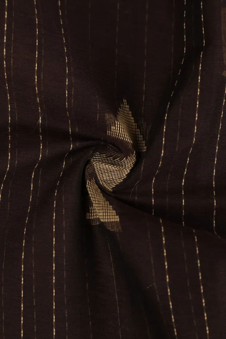Coffee Brown Kanchi Cotton Sarees with Gold Zari Stripes And Puttas view 4