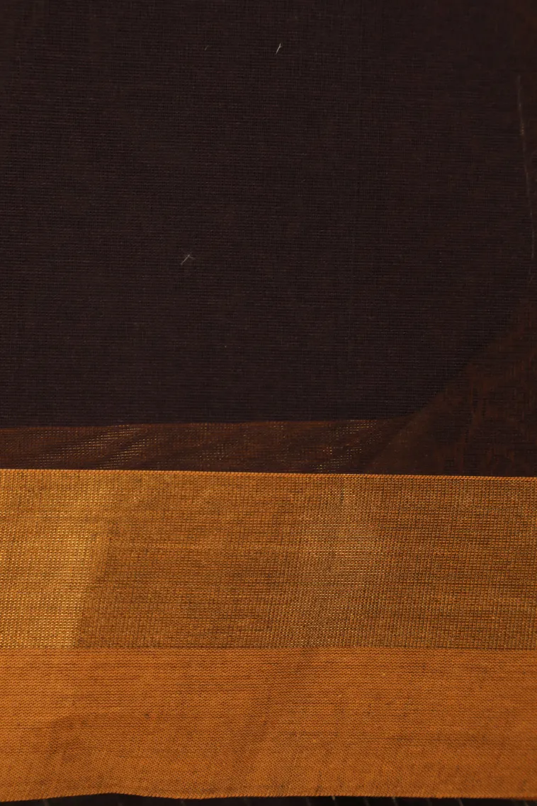 Coffee Brown Kanchi Cotton Sarees with Gold Zari Stripes And Puttas view 3