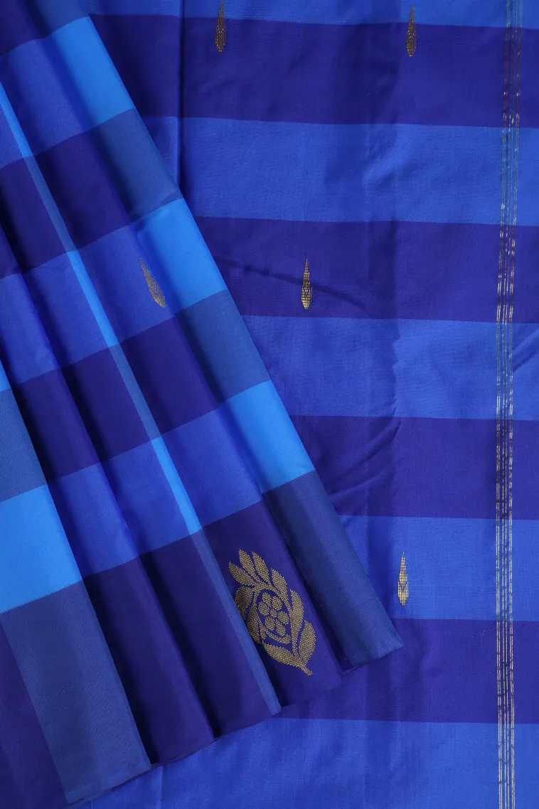 Daffane Blue Arani Silk Sarees with Gold Zari Checks And Puttas