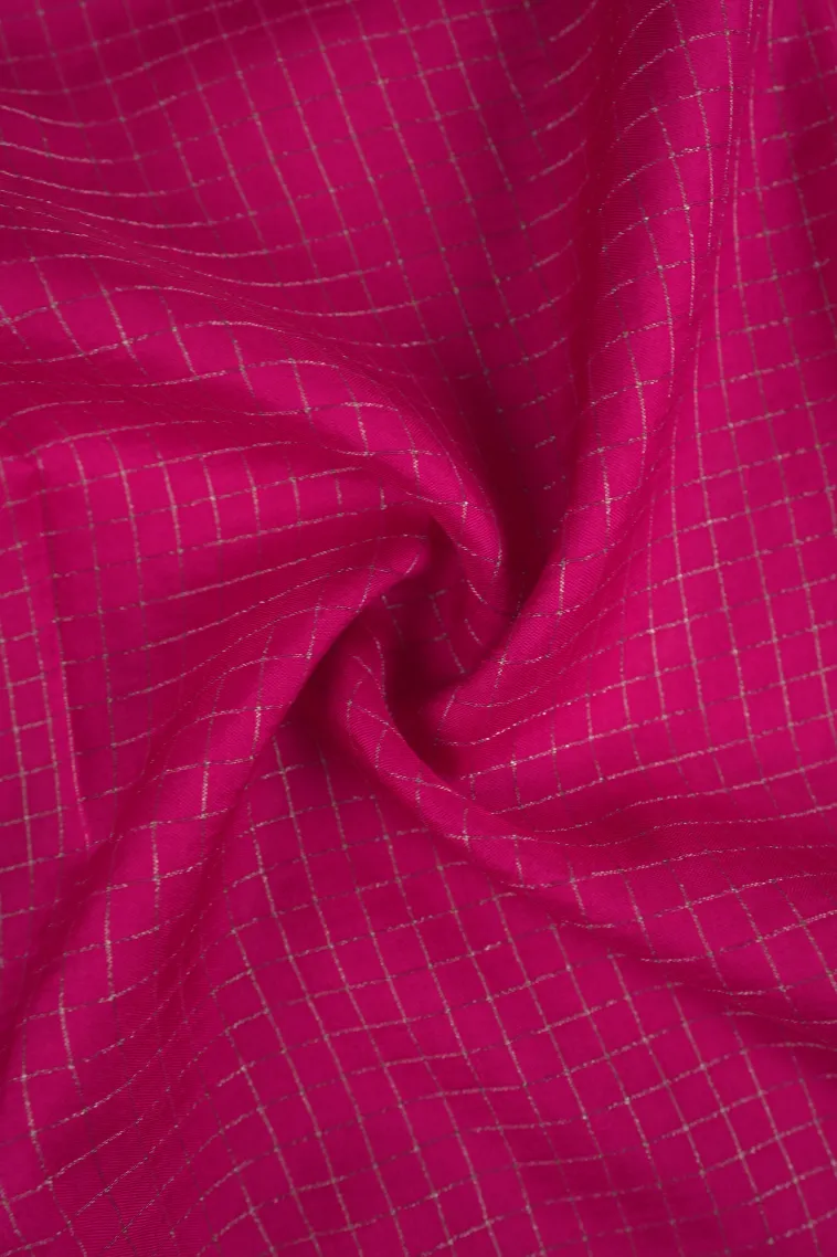 Magenta Pink Banaras Sarees with Gold Zari Small Checks Pattern view 4