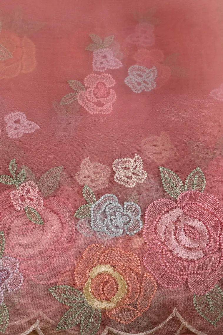 Lemonade Pink Organza Saree with Thread Zari Flower Mottif view 3