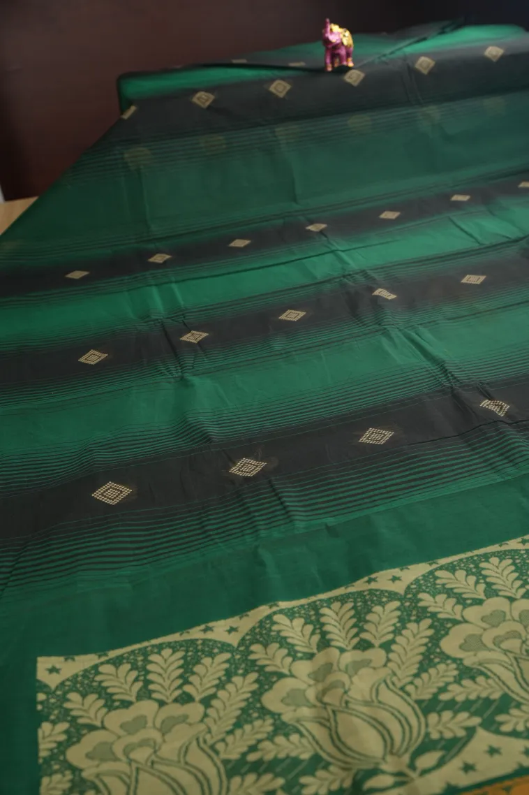 Asphalt Black Kanchi Cotton Sarees Without Zari With Stripes And Puttas view 2