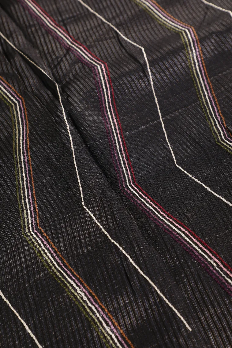 Asphalt Black Banaras Sarees with Gold And Silver Zari Stripes view 3