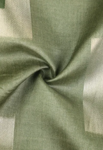 Sage Green Jute Sarees with Bronze Zari Geometric Shapes