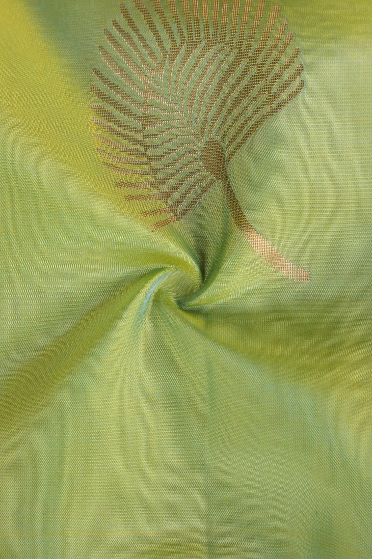 Olive Green Soft Silk Saree with Gold Zari Flower Mottif view 4