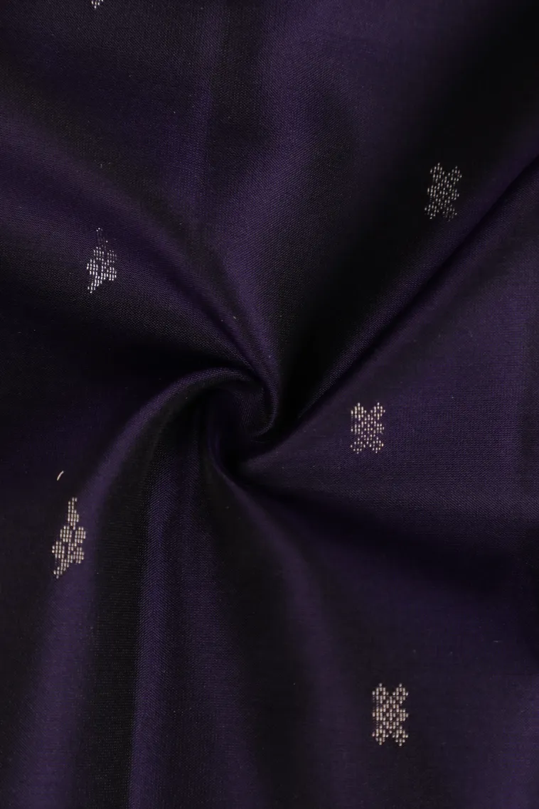 Indigo Blue Soft Silk Saree with Silver Zari Buttis (small Dots Or Motifs) view 4