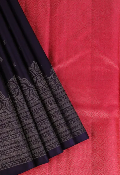 Indigo Blue Soft Silk Saree with Silver Zari Buttis (small Dots Or Motifs)